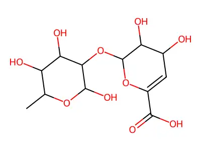 6-Deoxy-2-O-(4-deoxy-beta-L-threo-hex-4-enopyranuronosyl)-L-mannose structure