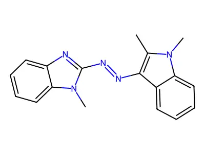 (E)-2-((1,2-dimethyl-1H-indol-3-yl)diazenyl)-1-methyl-1H-benzo[d]imidazole structure