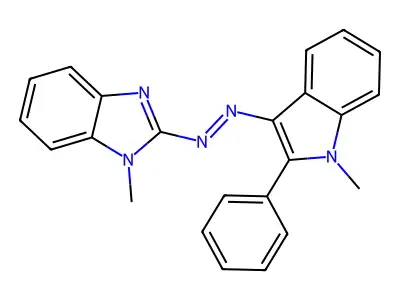 1-methyl-2-[(E)-(1-methyl-2-phenyl-1H-indol-3-yl)diazenyl]-1H-benzimidazole structure