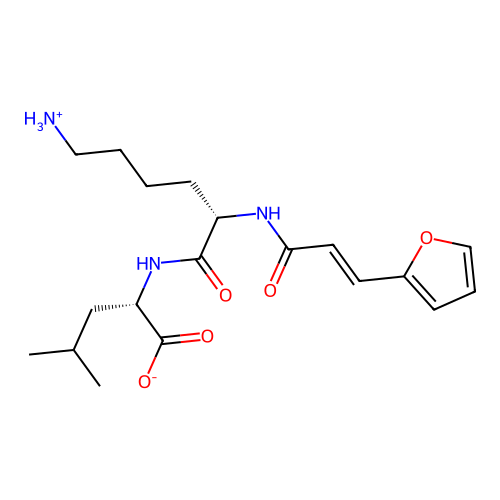 (2S)-2-[[(2S)-6-azaniumyl-2-[[(E)-3-(furan-2-yl)prop-2-enoyl]amino]hexanoyl]amino]-4-methylpentanoate structure