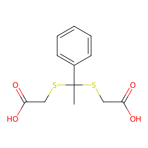 2-[1-(Carboxymethylsulfanyl)-1-phenylethyl]sulfanylacetic acid structure