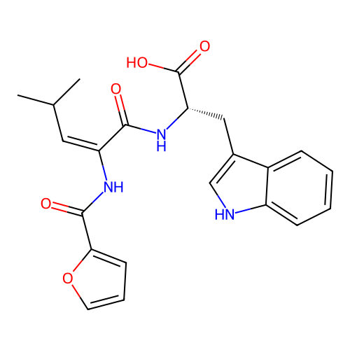 N-(2-furoyl)-alpha,beta-didehydroleucyl-tryptophan structure