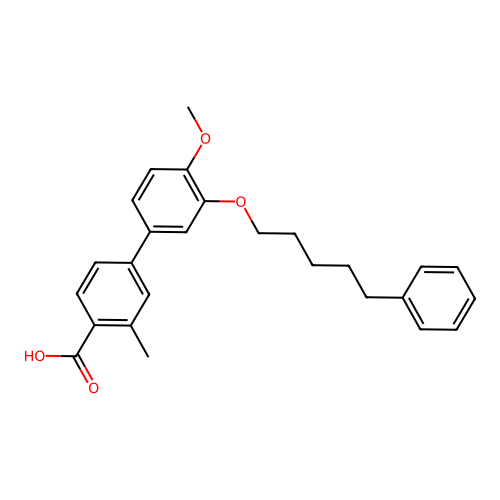 2-Methyl-4-[4-methoxy-3-(5-phenylpentyloxy)phenyl]benzoic acid structure