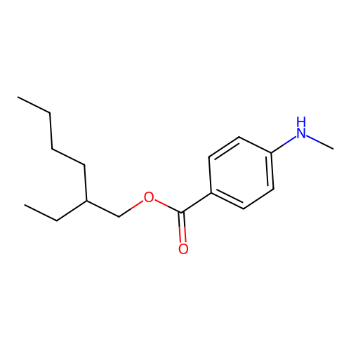 Benzoic acid, 4-(methylamino)-, 2-ethylhexyl ester structure