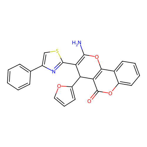 2-Amino-4-furan-2-yl-3-(4-phenyl-thiazol-2-yl)-4H-pyrano[3,2-c]chromen-5-one structure