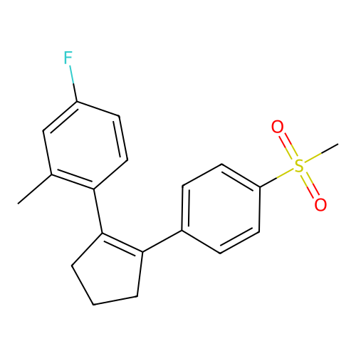 4-[2-(4-Fluoro-2-methylphenyl)cyclopent-1-en-1-yl]phenyl methyl sulfone structure
