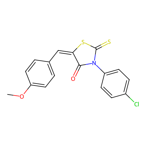 (E)-3-(4-chlorophenyl)-5-(4-methoxybenzylidene)-2-thioxothiazolidin-4-one structure