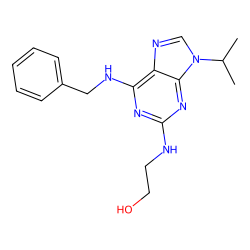 2-((6-(benzylamino)-9-(propan-2-yl)-9H-purin-2-yl)amino)ethan-1-ol structure