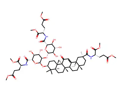 L-Glutamic acid, N-((3-beta-20-beta)-3-((N-(4-methoxy-1-(methoxycarbonyl)-4-oxobutyl)-2-O-(N-4-methoxy-1-(methoxycarbonyl)-4-oxobutyl)-beta-D-glucopyranuronamidosyl)-alpha-D-glucopyranuronamidosyl)oxy)-11,29-dioxoolean-12-en-29-yl)-, dimethyl ester, (S-(R*,R*))- structure