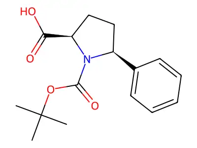 (2S,5R)-1-[(tert-butoxy)carbonyl]-5-phenylpyrrolidine-2-carboxylic acid structure