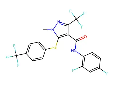 N-(2,4-difluorophenyl)-1-methyl-3-(trifluoromethyl)-5-{[4-(trifluoromethyl)phenyl]sulfanyl}-1H-pyrazole-4-carboxamide structure