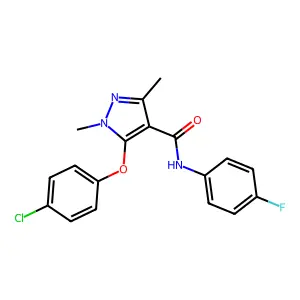 5-(4-chlorophenoxy)-N-(4-fluorophenyl)-1,3-dimethyl-1H-pyrazole-4-carboxamide structure