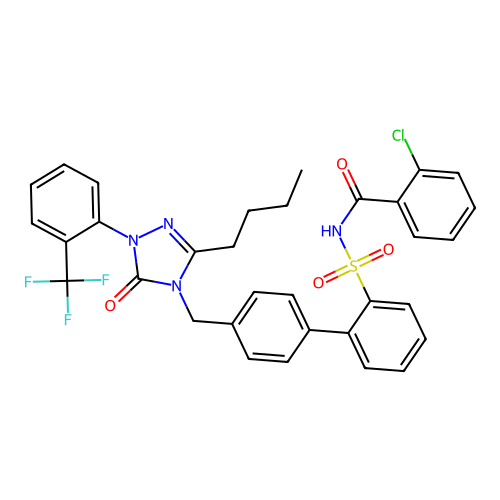 N-[[4'-[[3-Butyl-1,5-dihydro-5-oxo-1-[2-(trifluoromethyl)phenyl]-4H-1,2,4-triazol-4-yl]methyl][1,1'-biphenyl]-2-yl]sulfonyl]-2-chlorobenzamide structure