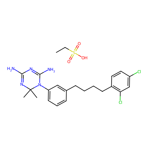 ethanesulfonic acid- 1-{3-[4-(2,4-dichlorophenyl)butyl]phenyl}-6,6-dimethyl-1,6-dihydro-1,3,5-triazine-2,4-diamine(1:1) structure