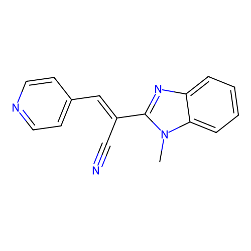 (2E)-2-(1-methylbenzimidazol-2-yl)-3-(4-pyridyl)prop-2-enenitrile structure