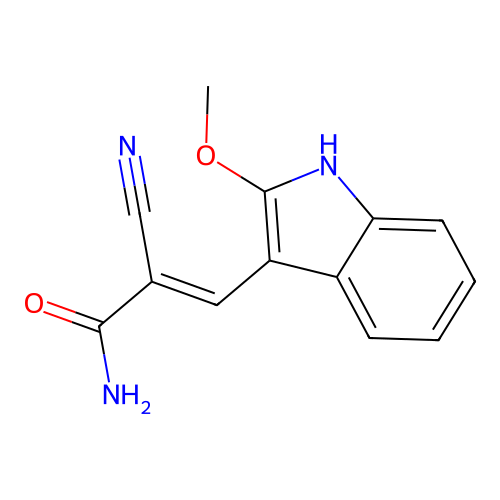2-cyano-3-(2-methoxy-1H-indol-3-yl)prop-2-enamide structure