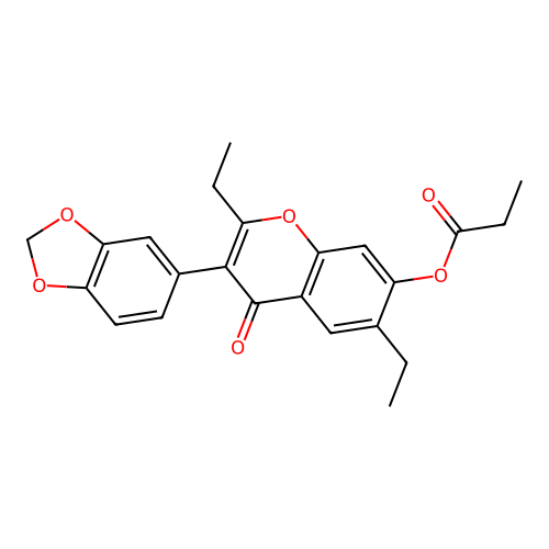 3-(benzo[d][1,3]dioxol-5-yl)-2,6-diethyl-4-oxo-4H-chromen-7-yl propionate structure