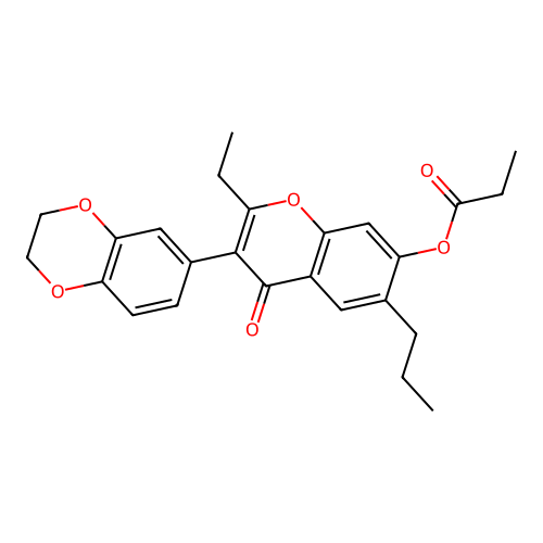 [3-(2,3-dihydro-1,4-benzodioxin-6-yl)-2-ethyl-4-oxo-6-propylchromen-7-yl] propanoate structure