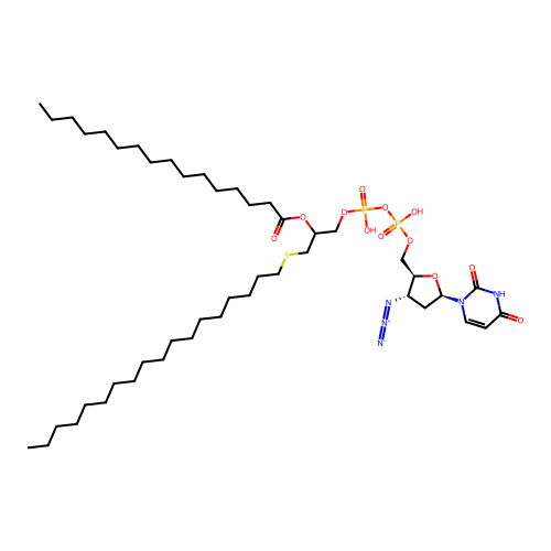 [1-[[[(2S,3S,5R)-3-azido-5-(2,4-dioxopyrimidin-1-yl)oxolan-2-yl]methoxy-hydroxyphosphoryl]oxy-hydroxyphosphoryl]oxy-3-octadecylsulfanylpropan-2-yl] hexadecanoate structure