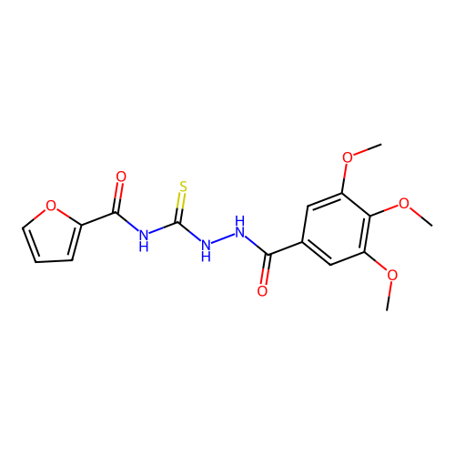 N-(2-(3,4,5-trimethoxybenzoyl)hydrazinecarbonothioyl)furan-2-carboxamide structure
