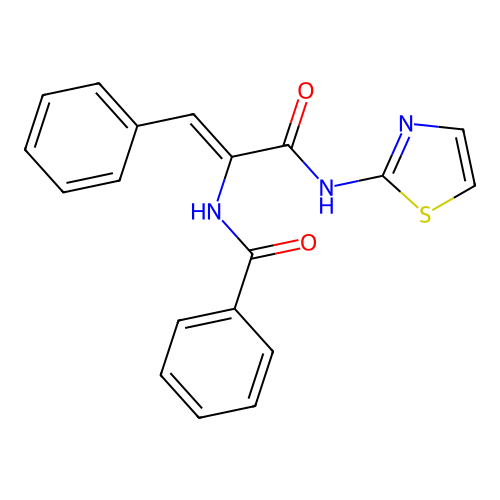 N-[3-oxo-1-phenyl-3-(1,3-thiazol-2-ylamino)prop-1-en-2-yl]benzamide structure