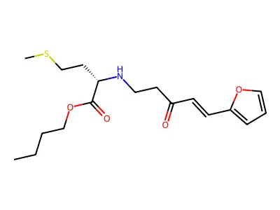 butyl (2S)-2-[[5-(furan-2-yl)-3-oxopent-4-enyl]amino]-4-methylsulfanylbutanoate structure
