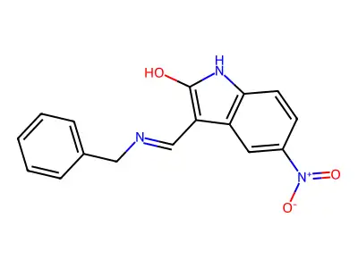 1,3-Dihydro-5-nitro-3-(((phenylmethyl)amino)methylene)-2H-indol-2-one structure