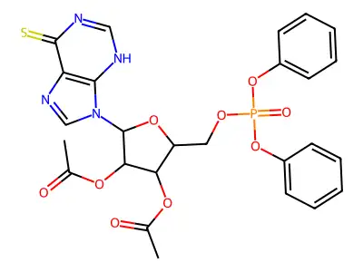 [4-acetyloxy-2-(diphenoxyphosphoryloxymethyl)-5-(6-sulfanylidene-3H-purin-9-yl)oxolan-3-yl] acetate structure