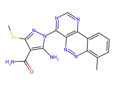 1H-Pyrazole-4-carboxamide, 5-amino-1-(7-methylpyrimido(5,4-c)cinnolin-4-yl)-3-(methylthio)- structure