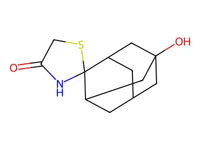 5'-Hydroxyspiro(thiazolidine-2,2'-tricyclo(3.3.1.1(sup 3,7))decan)-4-one hydrate structure