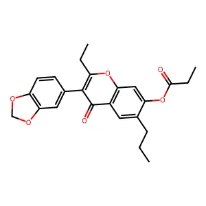 3-(benzo[d][1,3]dioxol-5-yl)-2-ethyl-4-oxo-6-propyl-4H-chromen-7-yl propionate structure