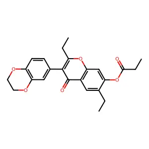 3-(2,3-dihydrobenzo[b][1,4]dioxin-6-yl)-2,6-diethyl-4-oxo-4H-chromen-7-yl propionate structure