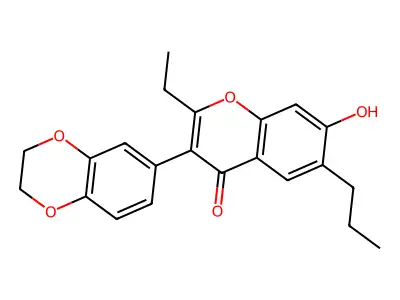 3-(2,3-dihydro-1,4-benzodioxin-6-yl)-2-ethyl-7-hydroxy-6-propyl-4H-chromen-4-one structure