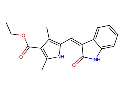 ethyl 2,4-dimethyl-5-[(2-oxo-1H-indol-3-ylidene)methyl]-1H-pyrrole-3-carboxylate structure