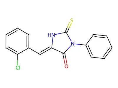 (5E)-5-(2-chlorobenzylidene)-2-mercapto-3-phenyl-3,5-dihydro-4H-imidazol-4-one structure