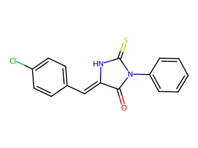 (5E)-5-(4-chlorobenzylidene)-2-mercapto-3-phenyl-3,5-dihydro-4H-imidazol-4-one structure