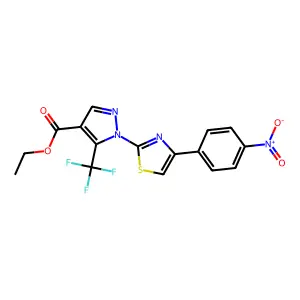 ethyl 1-[4-(4-nitrophenyl)-1,3-thiazol-2-yl]-5-(trifluoromethyl)-1H-pyrazole-4-carboxylate structure