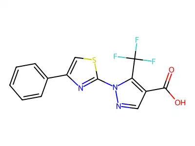 1-(4-phenyl-1,3-thiazol-2-yl)-5-(trifluoromethyl)-1H-pyrazole-4-carboxylic acid structure