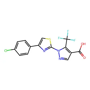 1-[4-(4-chlorophenyl)-1,3-thiazol-2-yl]-5-(trifluoromethyl)-1H-pyrazole-4-carboxylic acid structure