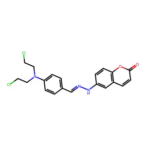 6-[2-[[4-[Bis(2-chloroethyl)amino]phenyl]methylidene]hydrazinyl]chromen-2-one structure