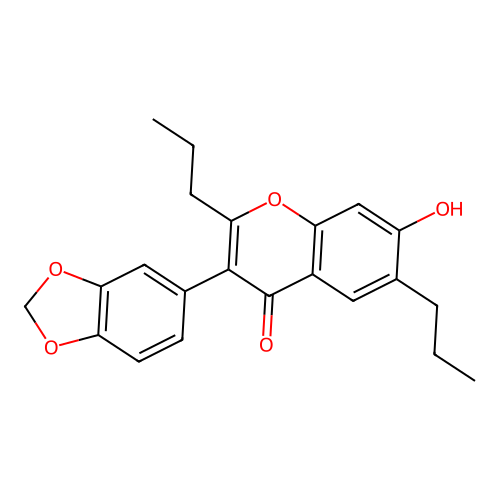 3-(1,3-benzodioxol-5-yl)-7-hydroxy-2,6-dipropyl-4H-chromen-4-one structure