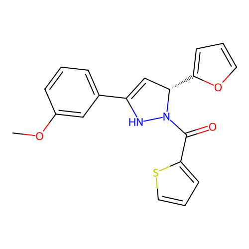 (5R)-5-(furan-2-yl)-3-(3-methoxyphenyl)-1-(thiophene-2-carbonyl)-2,5-dihydropyrazole structure