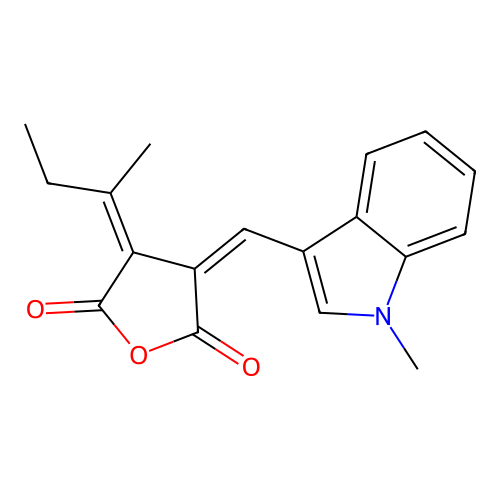 (3Z,4Z)-3-(butan-2-ylidene)-4-((1-methyl-1H-indol-3-yl)methylene)dihydrofuran-2,5-dione structure