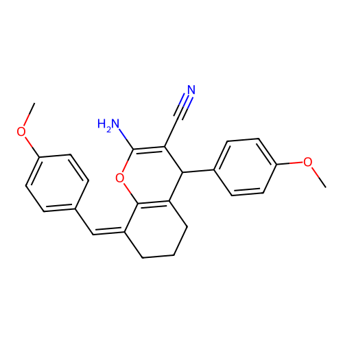 (8Z)-2-amino-4-(4-methoxyphenyl)-8-[(4-methoxyphenyl)methylidene]-4,5,6,7-tetrahydrochromene-3-carbonitrile structure