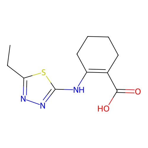 1-Cyclohexene-1-carboxylic acid, 2-((5-ethyl-1,3,4-thiadiazol-2-yl)amino)- structure