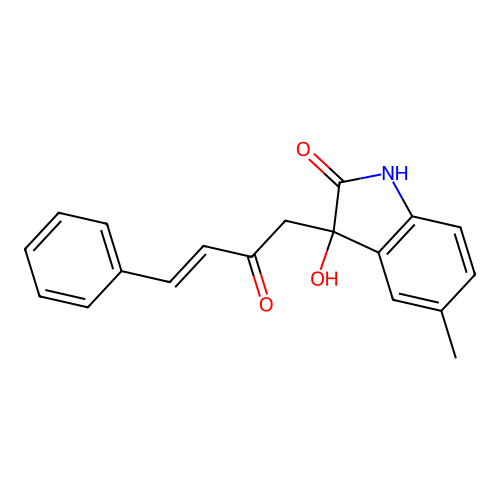 3-hydroxy-5-methyl-3-(2-oxo-4-phenyl-3-butenyl)-1,3-dihydro-2H-indol-2-one structure