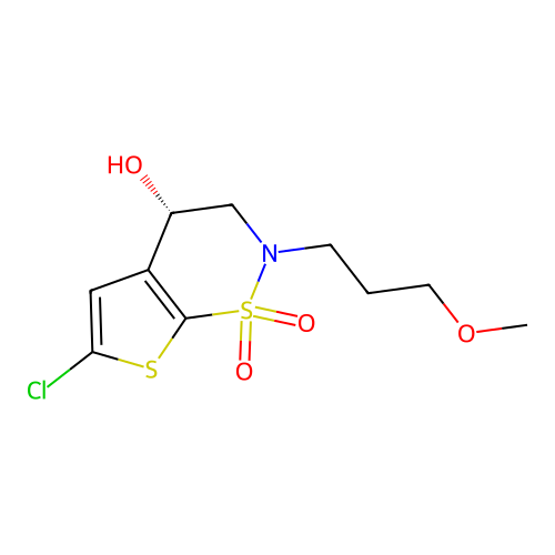 (4S)-6-chloro-2-(3-methoxypropyl)-1,1-dioxo-3,4-dihydrothieno(3,2-e)thiazin-4-ol structure