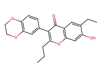 3-(2,3-dihydrobenzo[b][1,4]dioxin-6-yl)-6-ethyl-7-hydroxy-2-propyl-4H-chromen-4-one structure