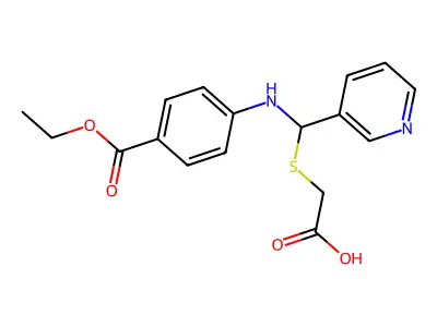 Benzoic acid, 4-((((carboxymethyl)thio)-3-pyridinylmethyl)amino)-, 1-ethyl ester structure