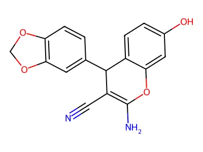 2-amino-4-(1,3-benzodioxol-5-yl)-7-hydroxy-4H-chromene-3-carbonitrile structure